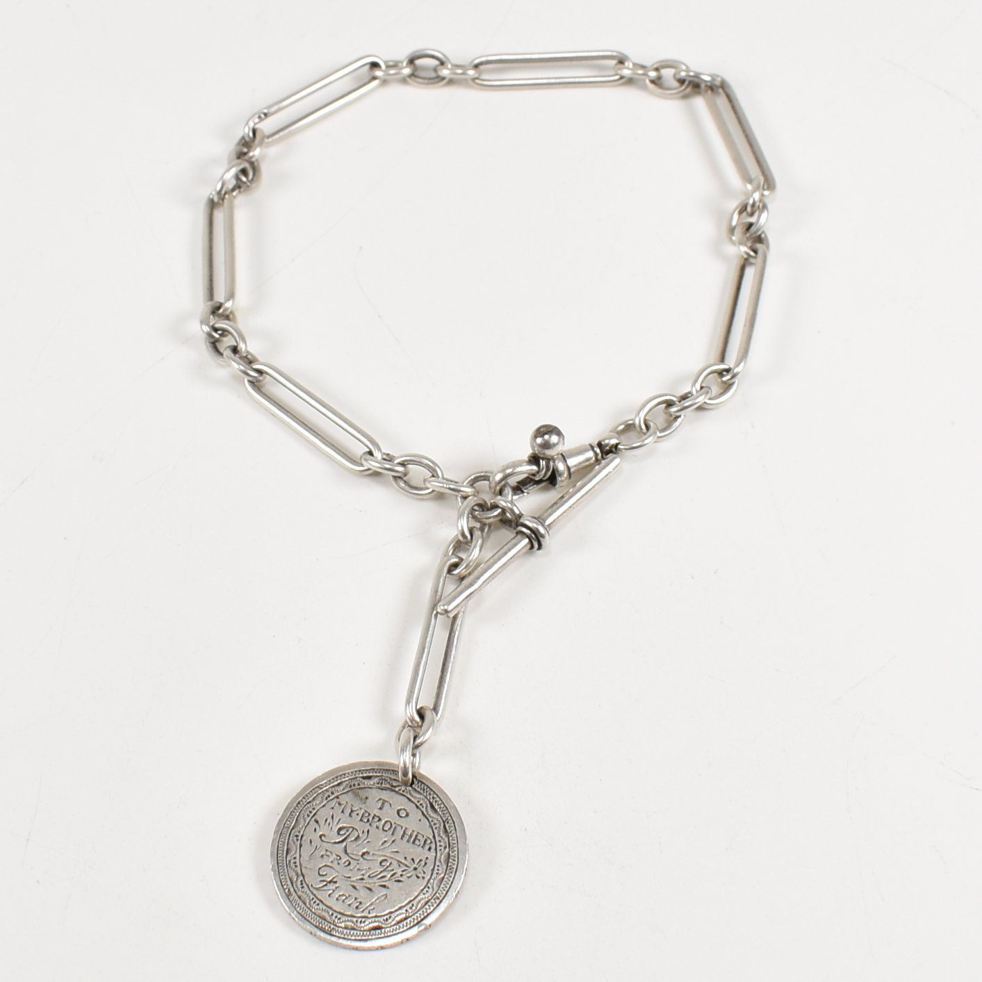 VICTORIAN HALLMARKED SILVER ALBERT WATCH CHAIN T BAR & FOB - Image 9 of 9