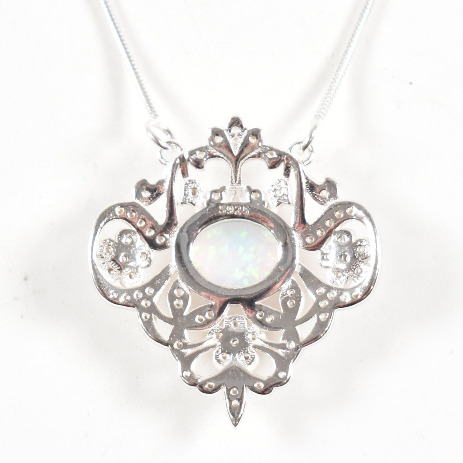 CONTEMPORARY SILVER CZ & OPALITE PENDANT NECKLACE - Image 5 of 5