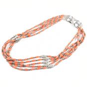 925 SILVER & CORAL 5 STRAND BEADED NECKLACE
