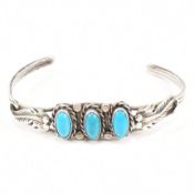 CONTEMPORARY WHITE METAL & TURQUOISE CUFF BANGLE
