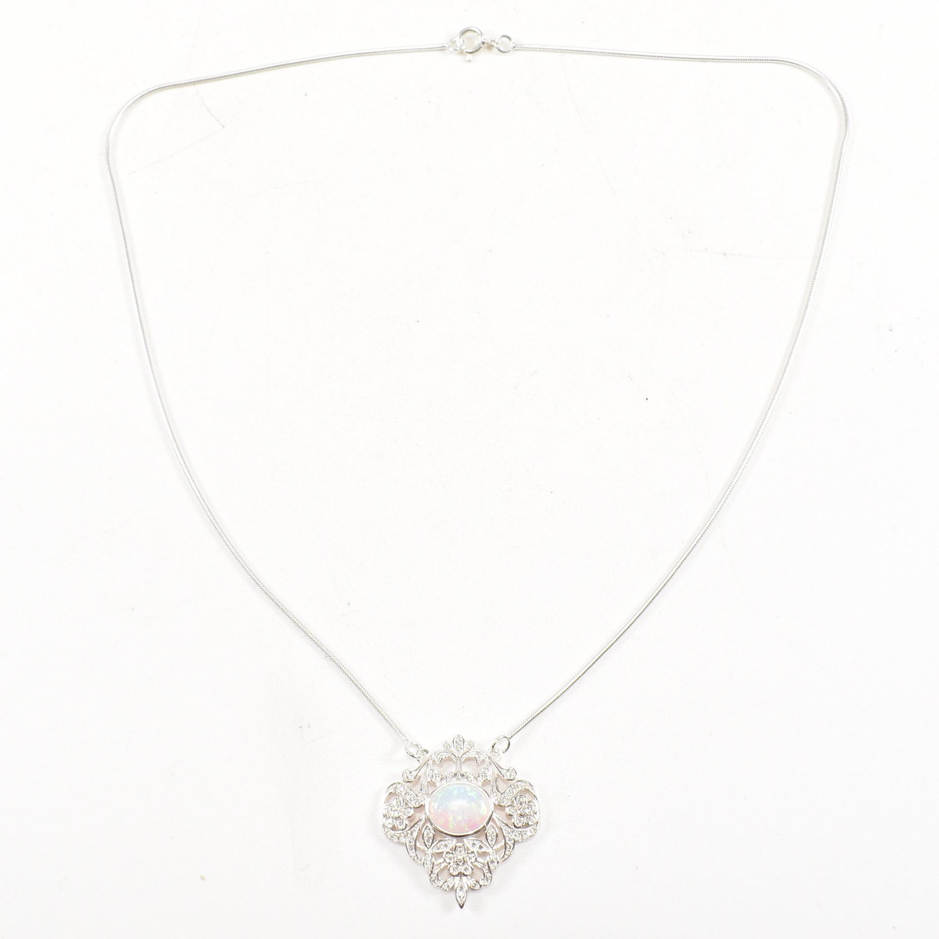 CONTEMPORARY SILVER CZ & OPALITE PENDANT NECKLACE - Image 4 of 5