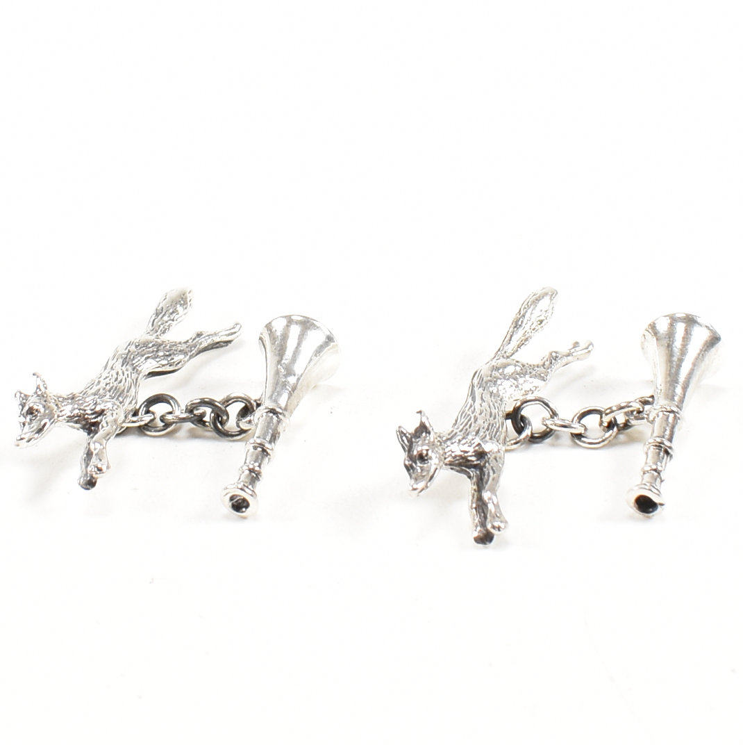 PAIR OF CONTEMPORARY SILVER CUFFLINKS NOVELTY FOX & HORN - Image 5 of 5