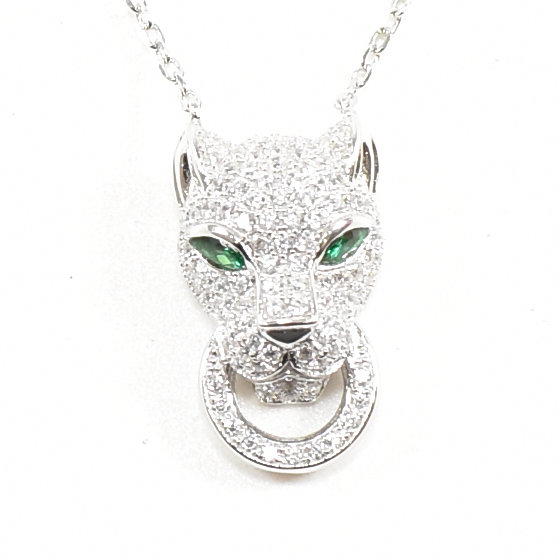 CONTEMPORARY SILVER CZ & EMERALD PENDANT NECKLACE