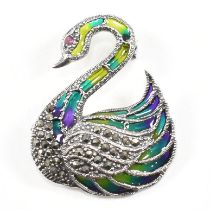 CONTEMPORARY SILVER PLIQUE A JOUR SWAN BROOCH