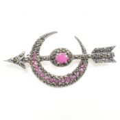 CONTEMPORARY SILVER MARCASITE & SYNTHETIC RUBY BROOCH