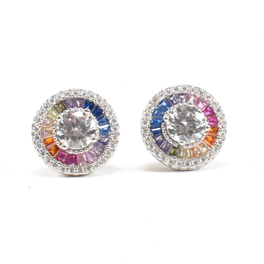 PAIR OF CONTEMPORARY SILVER & CZ TARGET STUD EARRINGS