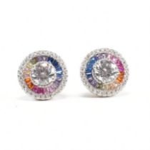 PAIR OF CONTEMPORARY SILVER & CZ TARGET STUD EARRINGS
