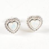PAIR OF CONTEMPORARY SILVER CZ & OPALITE HEART EARRINGS
