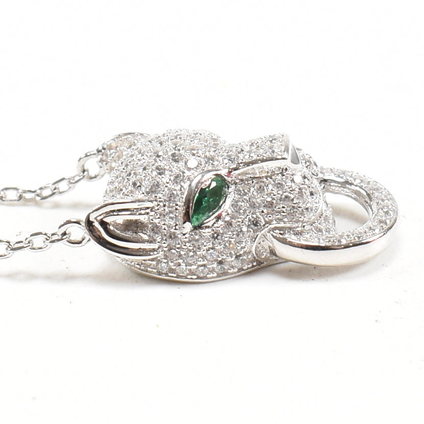 CONTEMPORARY SILVER CZ & EMERALD PENDANT NECKLACE - Image 4 of 6