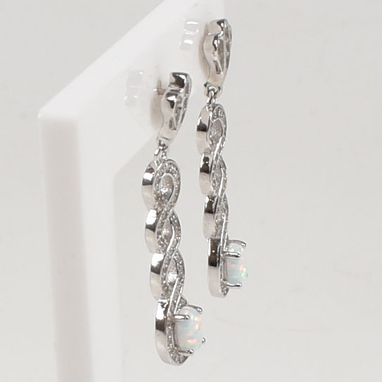 PAIR OF CONTEMPORARY SILVER & OPALITE DROP EARRINGS - Image 6 of 8