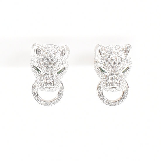 PAIR OF CONTEMPORARY SILVER CZ & EMERALD LEOPARD EARRINGS - Image 8 of 8