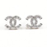 PAIR OF CONTEMPORARY SILVER & CZ DESIGNER STYLE STUD EARRINGS