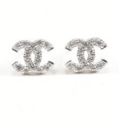 PAIR OF CONTEMPORARY SILVER & CZ DESIGNER STYLE STUD EARRINGS