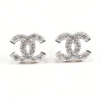 PAIR OF CONTEMPORARY SILVER & CZ DESIGNER STYLE STUD EARRINGS