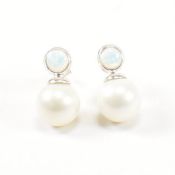 PAIR OF CONTEMPORARY SILVER OPALITE & SIMULATED PEARL EARRINGS