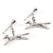 PAIR OF CONTEMPORARY SILVER CUFFLINKS NOVELTY FOX & HORN