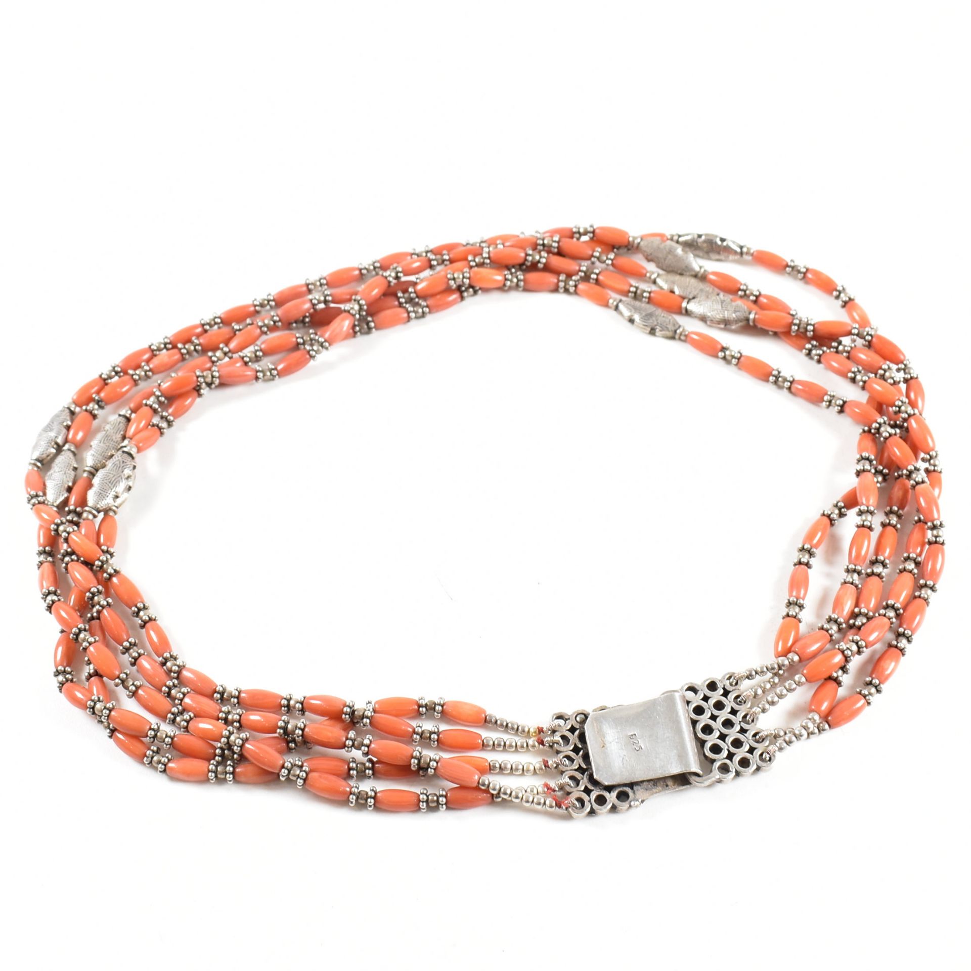 925 SILVER & CORAL 5 STRAND BEADED NECKLACE - Image 3 of 5