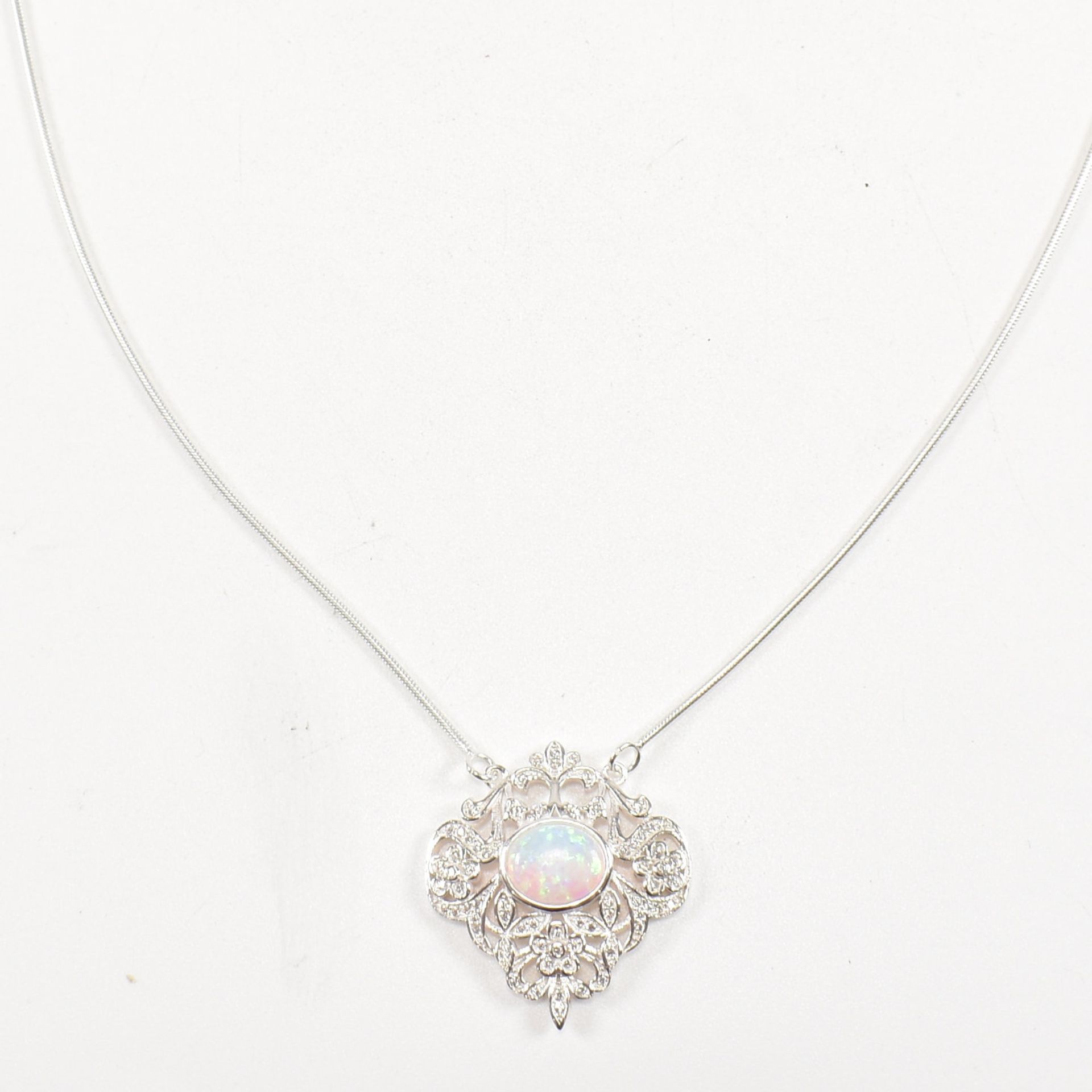 CONTEMPORARY SILVER CZ & OPALITE PENDANT NECKLACE - Image 3 of 5