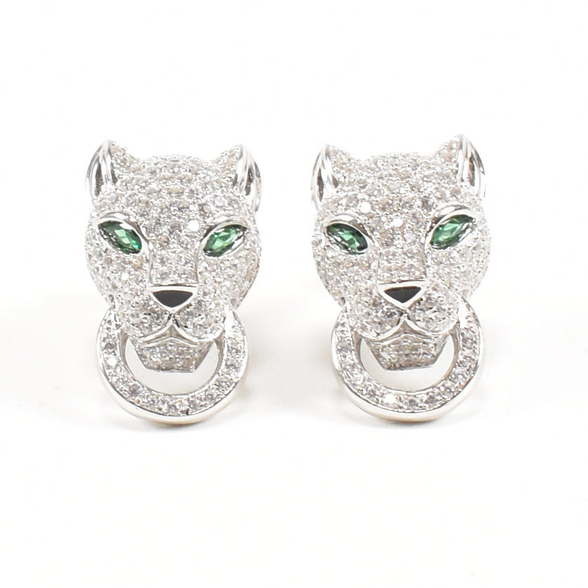 PAIR OF CONTEMPORARY SILVER CZ & EMERALD LEOPARD EARRINGS - Image 3 of 8