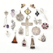 COLLECTION OF ASSORTED SILVER & WHITE METAL NECKLACE PENDANTS