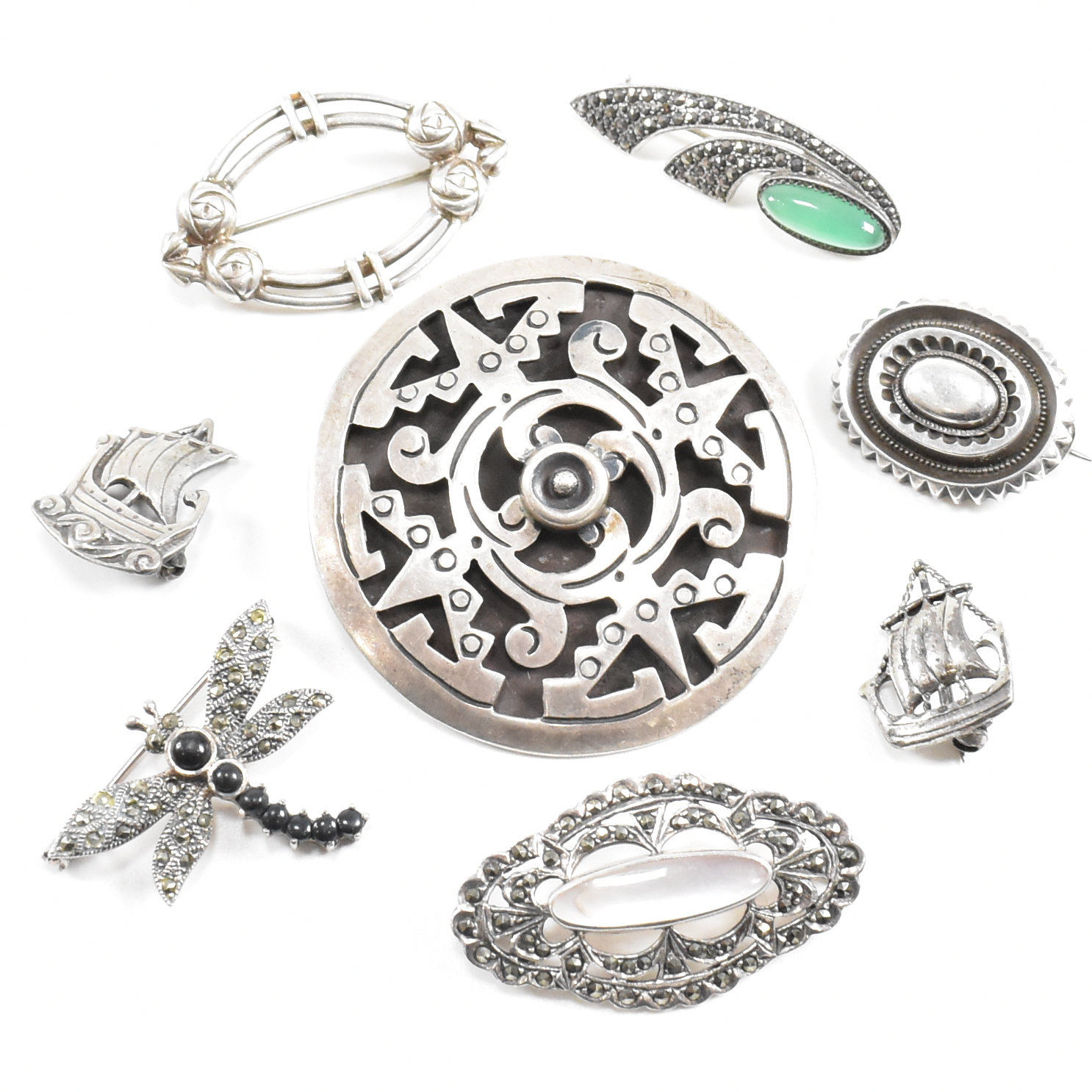 COLLECTION OF SILVER BROOCH PINS