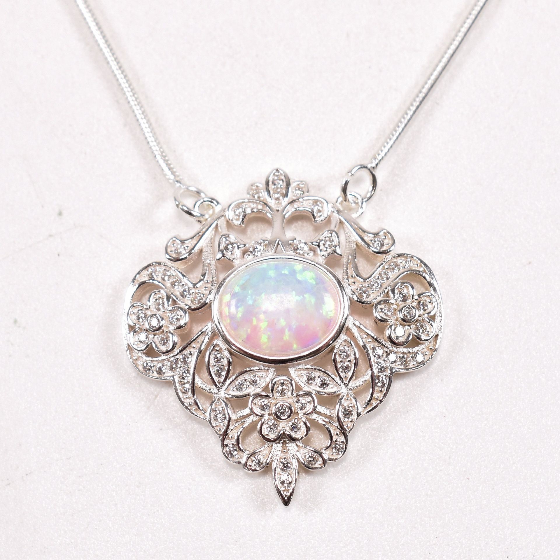 CONTEMPORARY SILVER CZ & OPALITE PENDANT NECKLACE - Image 2 of 5