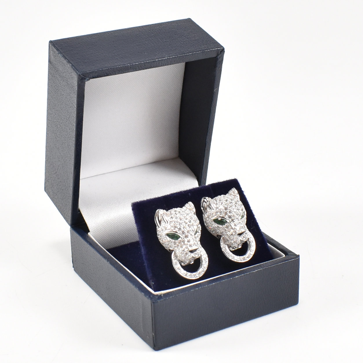 PAIR OF CONTEMPORARY SILVER CZ & EMERALD LEOPARD EARRINGS - Image 2 of 8