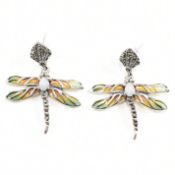PAIR OF CONTEMPORARY SILVER & OPALITE DRAGONFLY EARRINGS