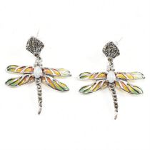 PAIR OF CONTEMPORARY SILVER & OPALITE DRAGONFLY EARRINGS