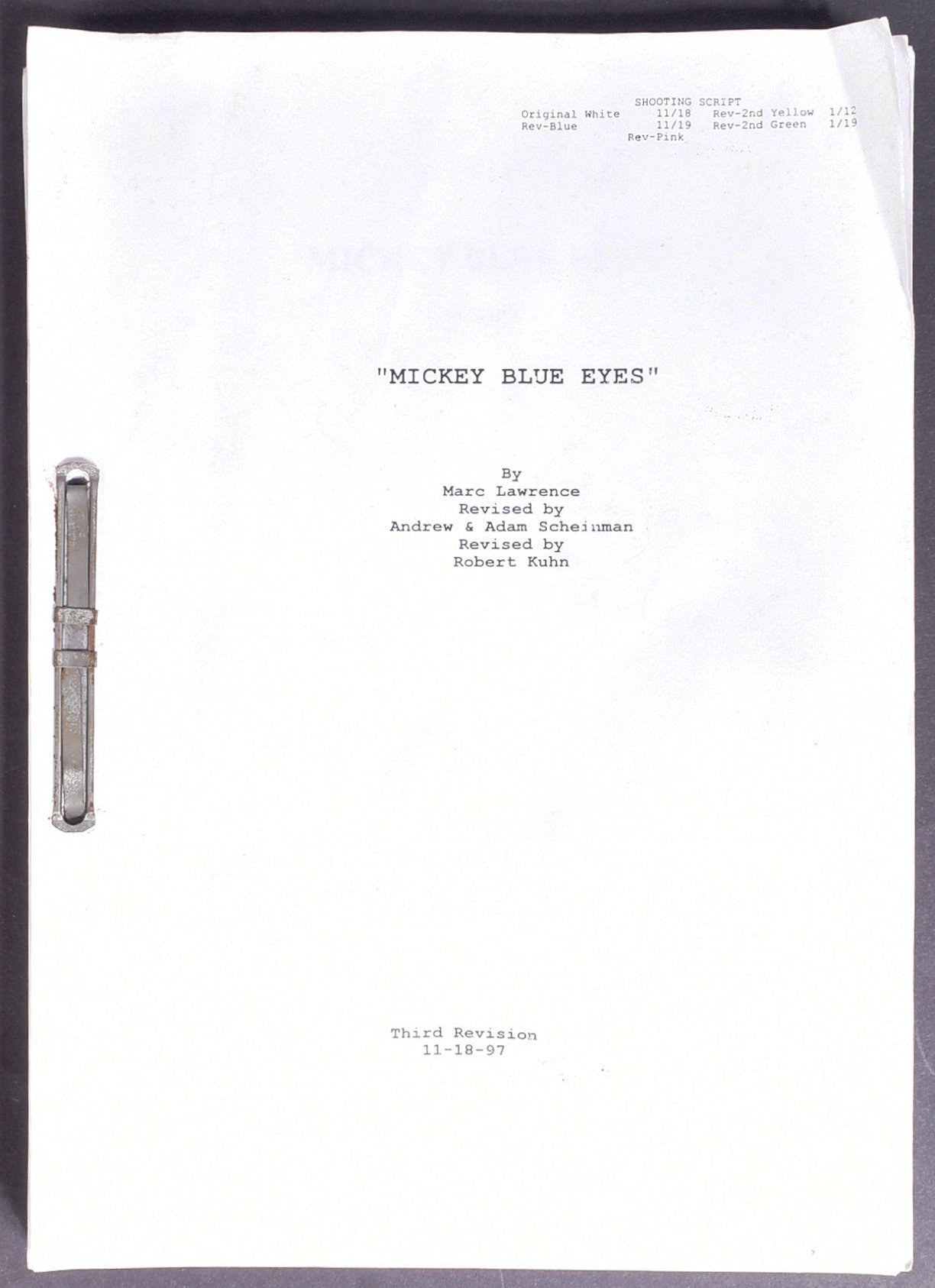 MICKEY BLUE EYES (1999) - HUGH GRANT & ELIZABETH HURLEY SIGNED SCRIPT