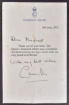 CAMILLA QUEEN CONSORT - AUTOGRAPHED TYPED LETTER