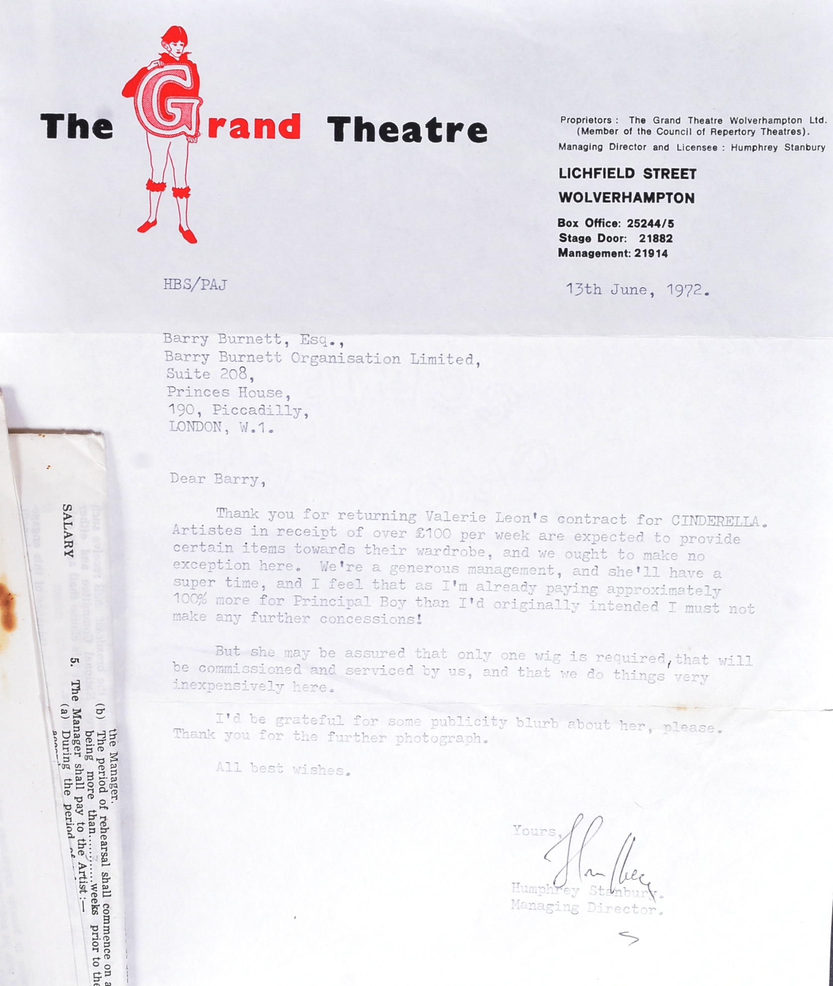 VALERIE LEON COLLECTION - ORIGINAL PANTOMIME CONTRACT & PHOTOS - Image 2 of 5