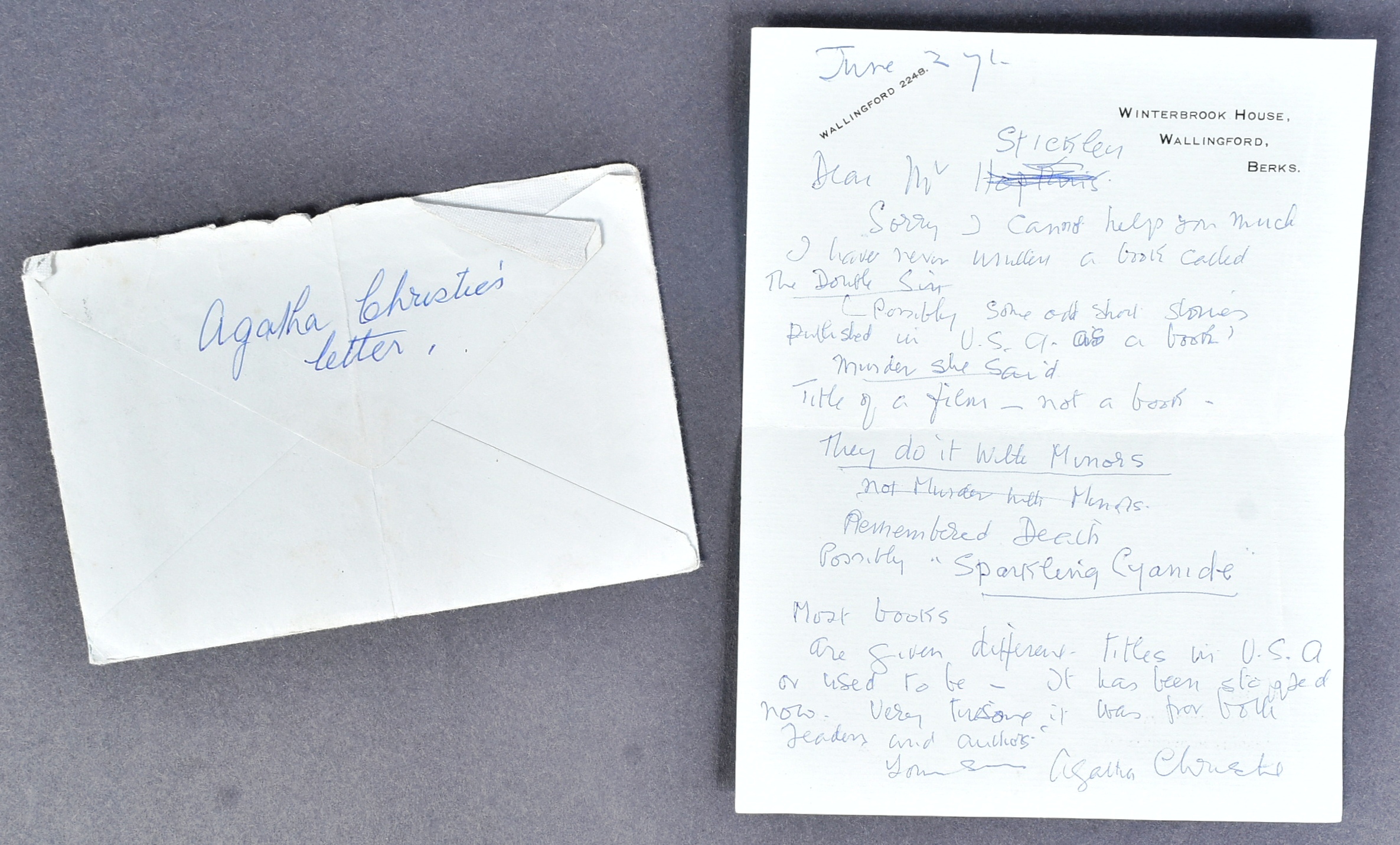 DAME AGATHA CHRISTIE - AUTOGRAPHED HANDWRITTEN LETTER