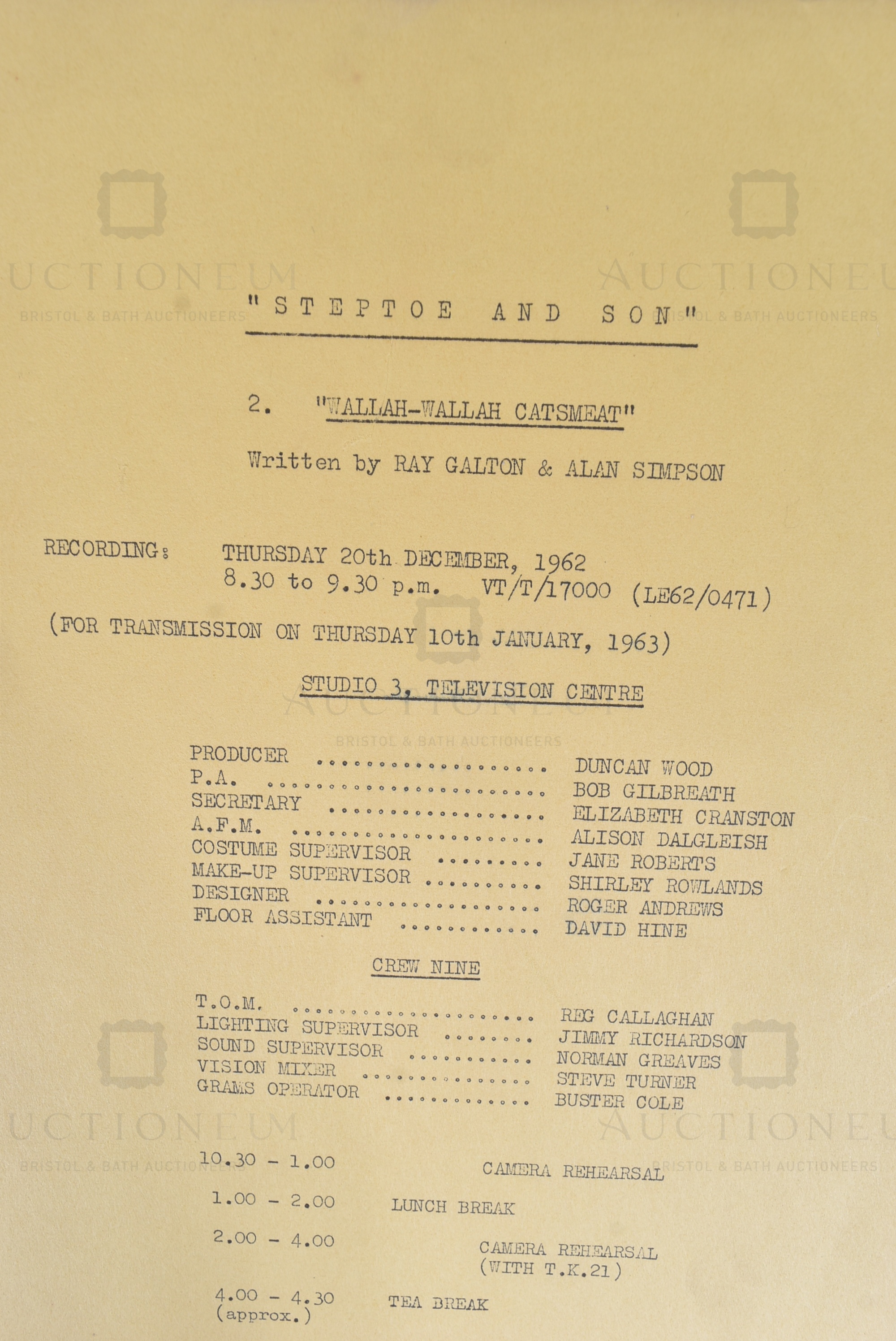 STEPTOE & SON (BBC SITCOM) - ORIGINAL STUDIO CAMERA SCRIPT - Image 2 of 5