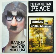 BANKSY VS BRISTOL MUSEUM SIGNED CLOTH PATCH/FLYER/POSTCARDS