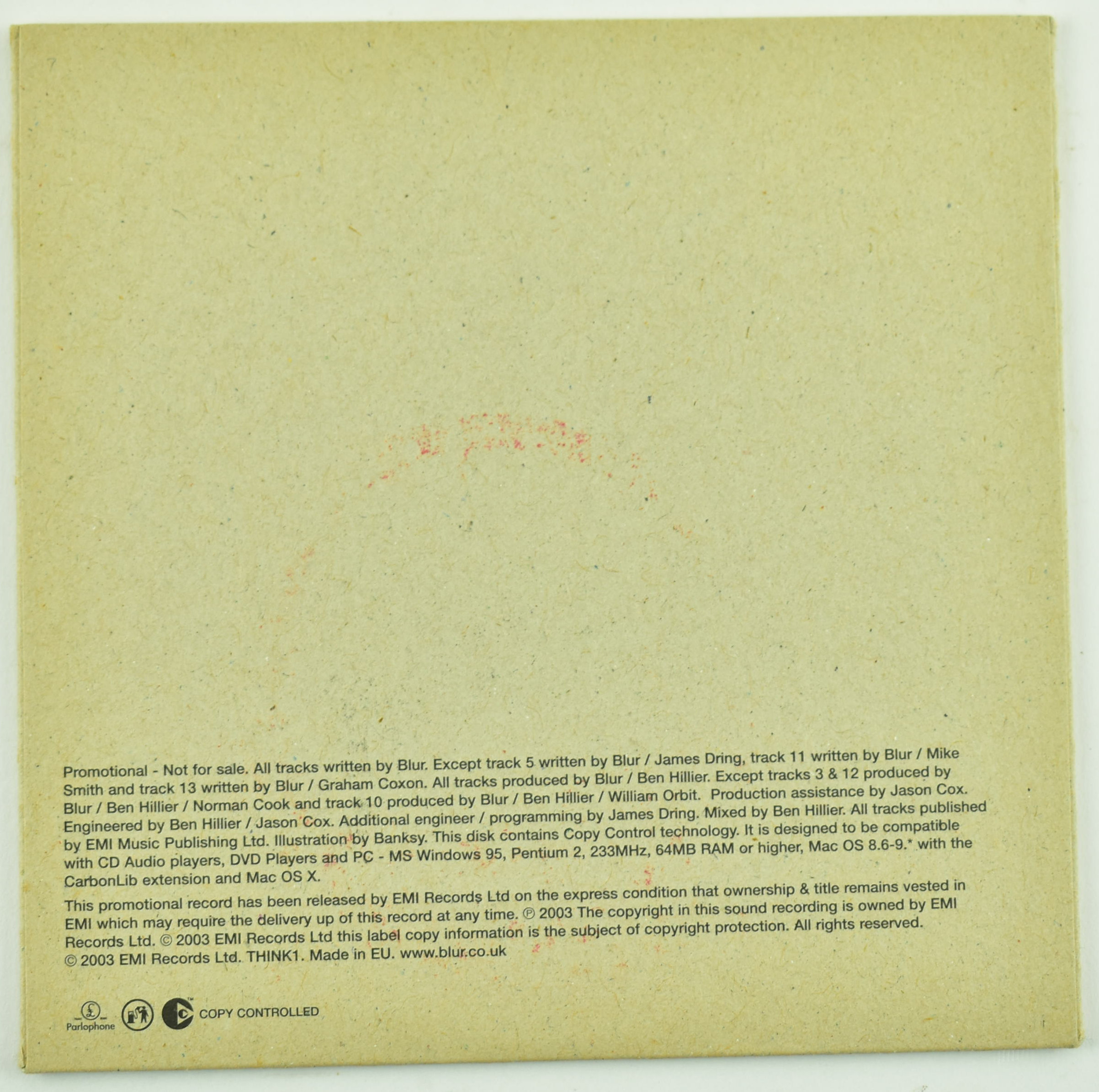 BLUR - TINK TANK, 2003 - PROMO CD - HAND STAMPED COVER ART - Image 3 of 4