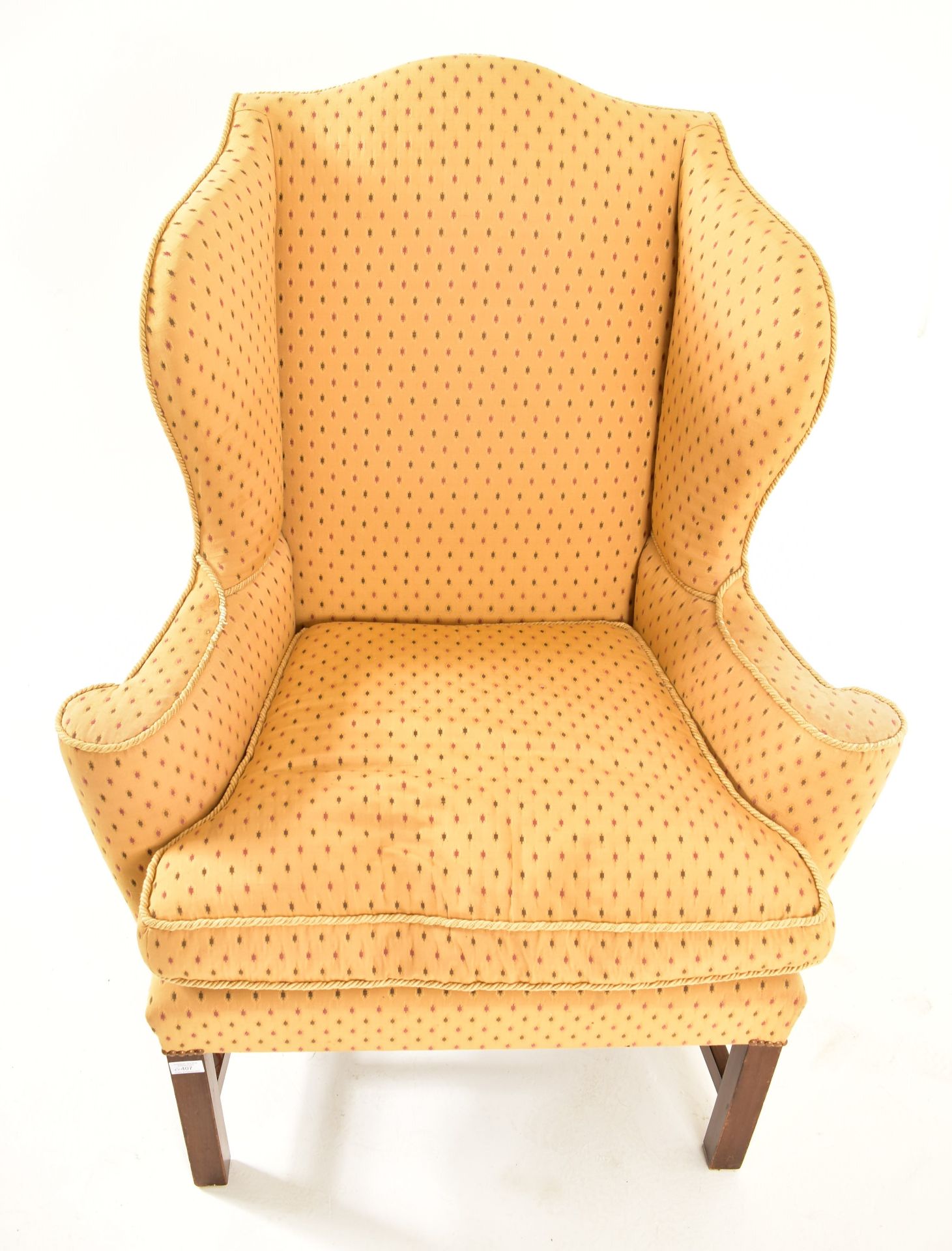 PAIR OF GEORGE III REVIVAL UPHOLSTERED WINGBACK ARMCHAIRS - Image 3 of 6