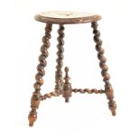 FRENCH 19TH CENTURY CARVED OAK BARLEY TWIST MILKING STOOL