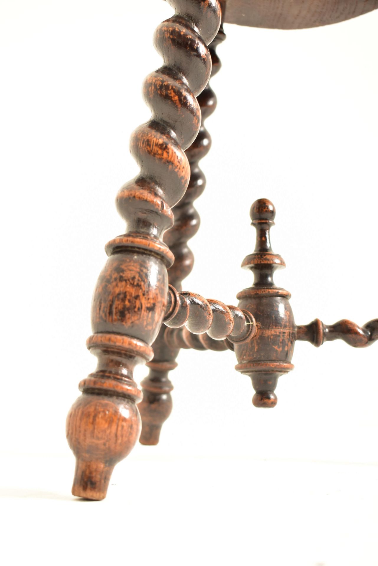 FRENCH 19TH CENTURY CARVED OAK BARLEY TWIST MILKING STOOL - Image 3 of 4
