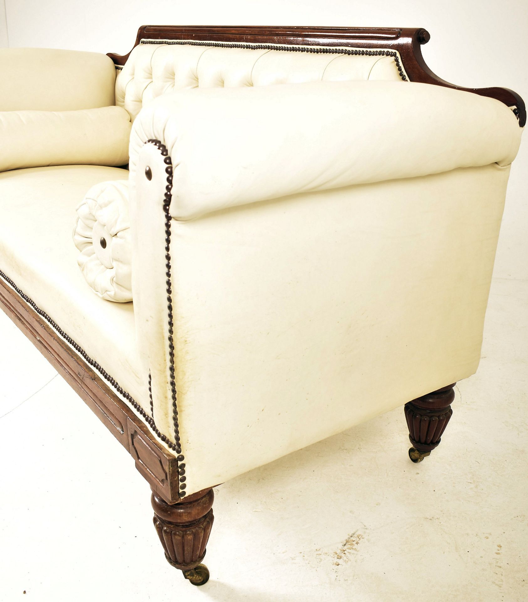 EARLY VICTORIAN MAHOGANY & LEATHER THREE SEATER SOFA - Image 3 of 7