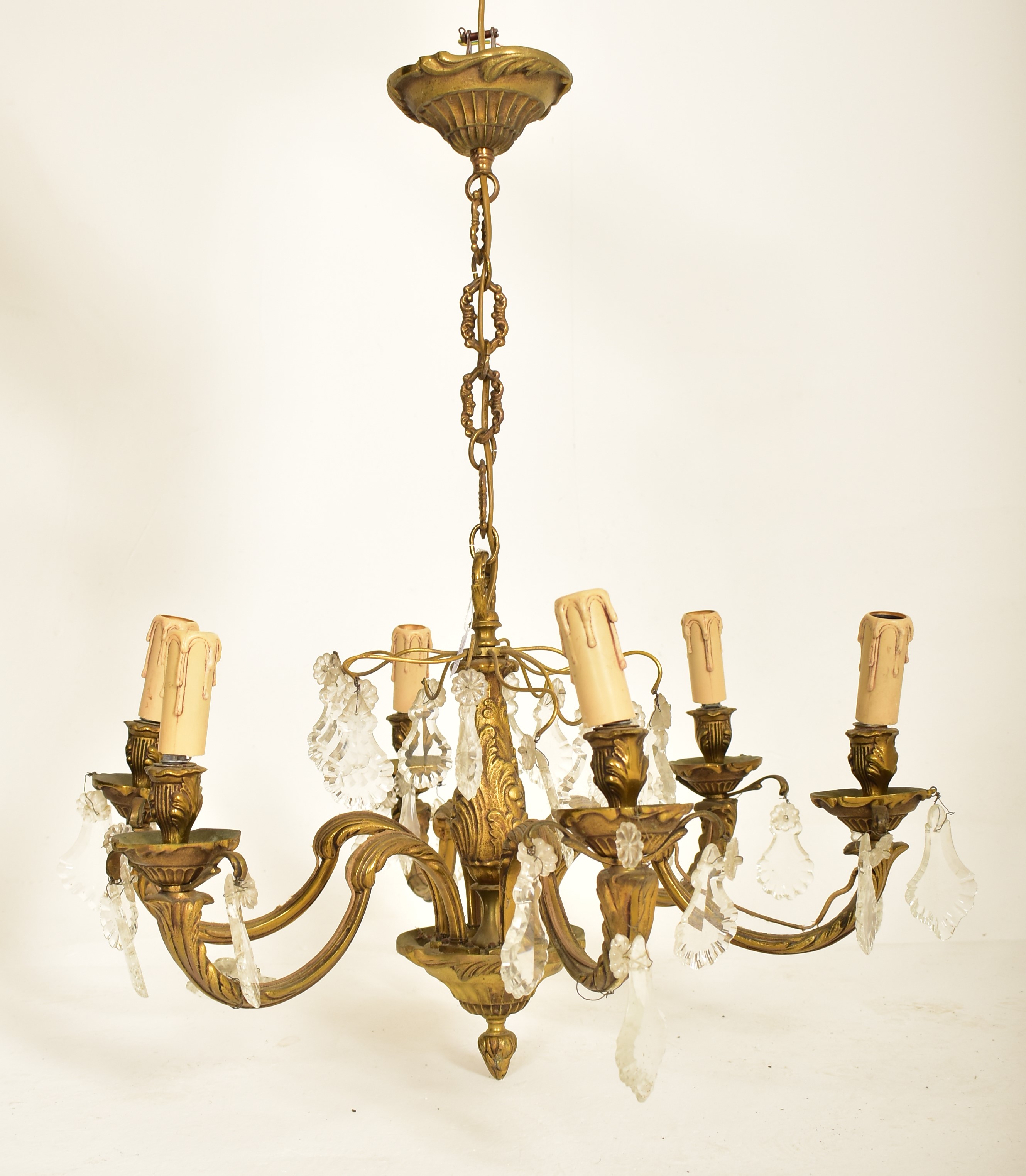CONTINENTAL INSPIRED 1920S STYLE GILT BRASS SIX ARM CHANDELIER - Image 2 of 7