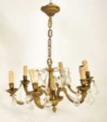 CONTINENTAL INSPIRED 1920S STYLE GILT BRASS SIX ARM CHANDELIER