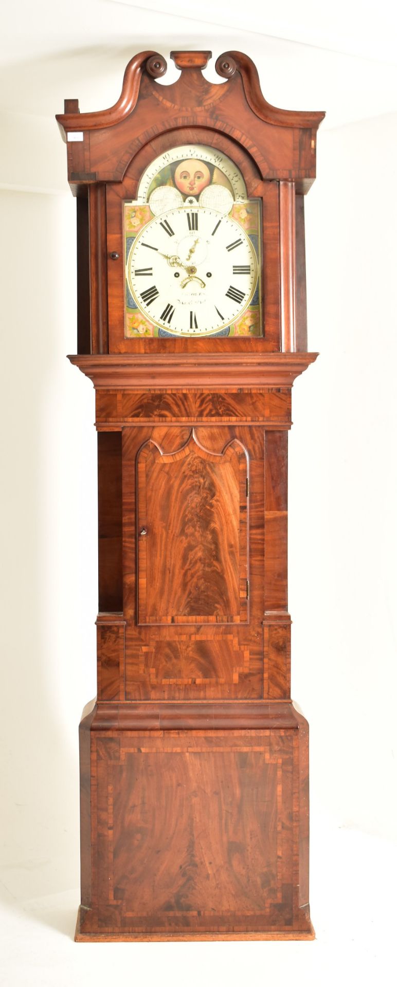 GEORGE III FLAME MAHOGANY MOON PHASE J. STOKE LONGCASE CLOCK