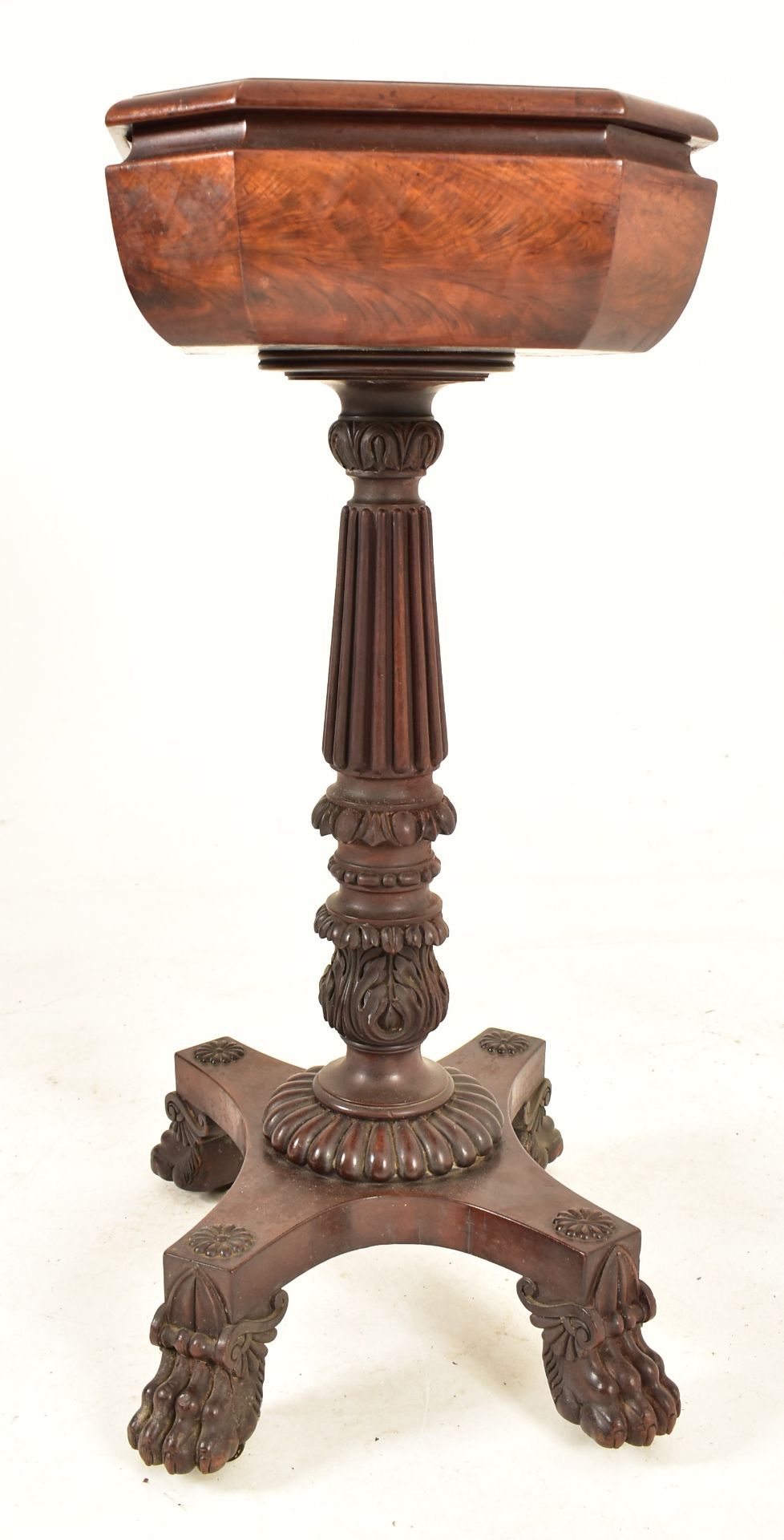 WILLIAM IV FLAME MAHOGANY OCTAGONAL TEAPOY ON STAND - Image 3 of 5