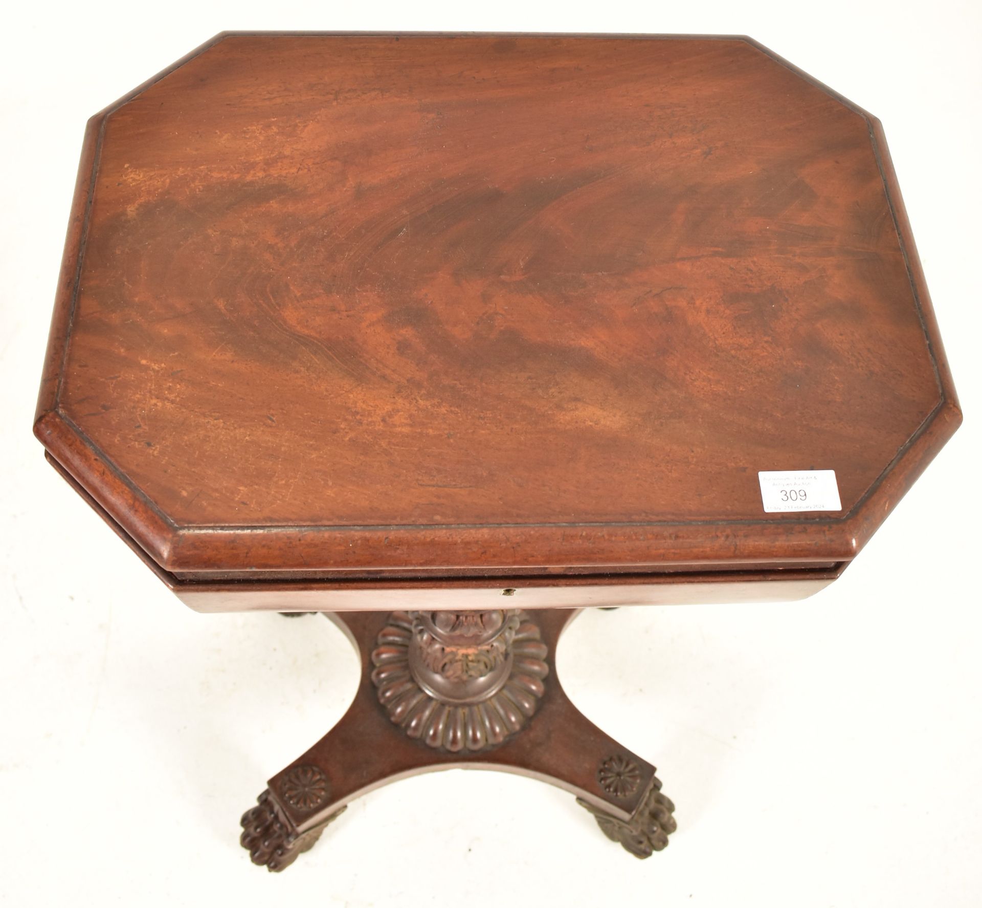 WILLIAM IV FLAME MAHOGANY OCTAGONAL TEAPOY ON STAND - Image 2 of 5