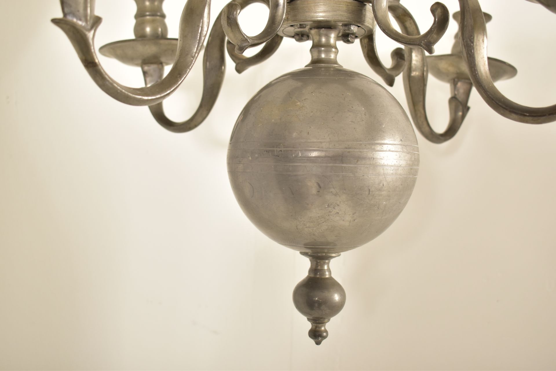 MID 19TH CENTURY DUTCH STYLE FOUR BRANCH PEWTER CHANDELIER - Image 3 of 4