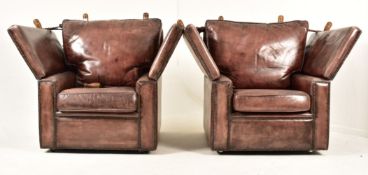 PAIR OF KNOLE STYLE LEATHER DROP-SIDE ARMCHAIRS
