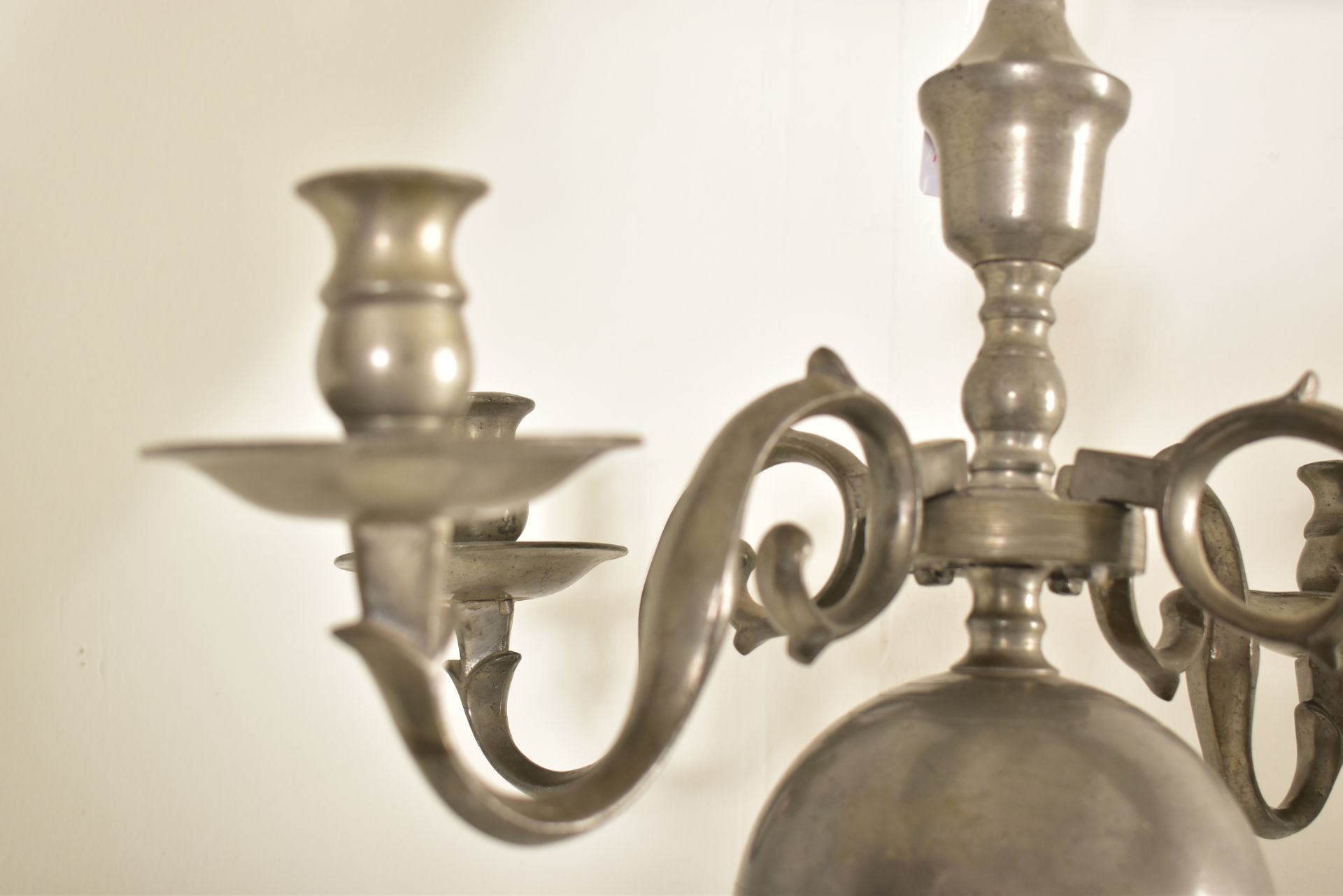 MID 19TH CENTURY DUTCH STYLE FOUR BRANCH PEWTER CHANDELIER - Image 2 of 4