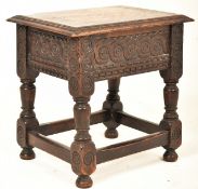 17TH CENTURY STYLE CARVED OAK LIFT TOP STOOL