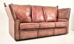 KNOLE STYLE LEATHER DROP-SIDE THREE SEATER SOFA SETTEE